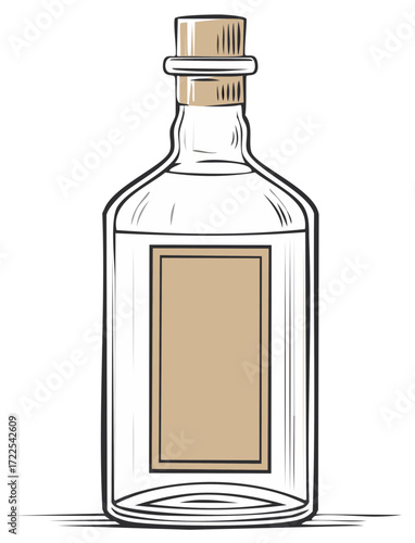 Classic glass bottle with cork stopper and blank label for custom use