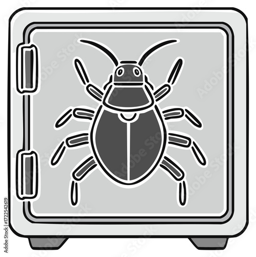 Computer Bug Locked Inside a Secure Safe Box Illustrative Icon