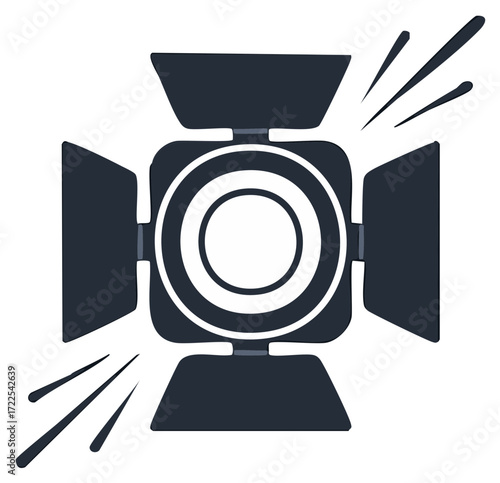 Stylized Icon of a Stage Light with Barn Doors and Concentric Circles for Emphasis and Focus