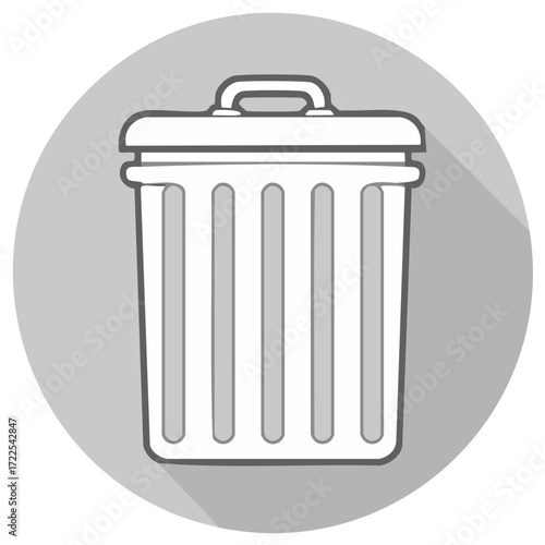 Flat design trash can icon with a long shadow symbolizing deletion and waste disposal