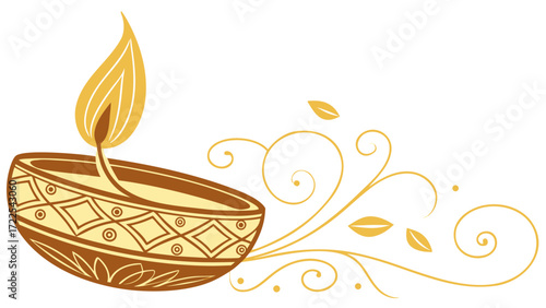Decorative diya with swirling golden ornaments