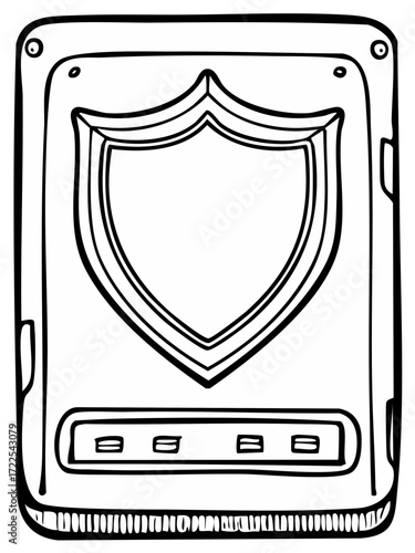 Hand Drawn Digital Tablet with Shield Symbol Represents Secure Technology