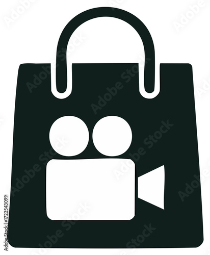 Shopping Bag with Video Camera Icon Symbolizing Commerce and Content Creation