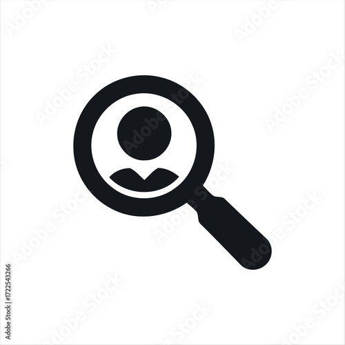 This single search icon features a minimalistic magnifying glass design in solid black. Its straightforward style makes it an ideal choice for representing the search function in digital products. The