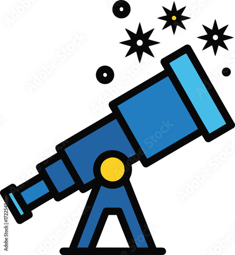 Telescope with Stars Icon – Astronomy, Space Exploration, and Stargazing Symbol