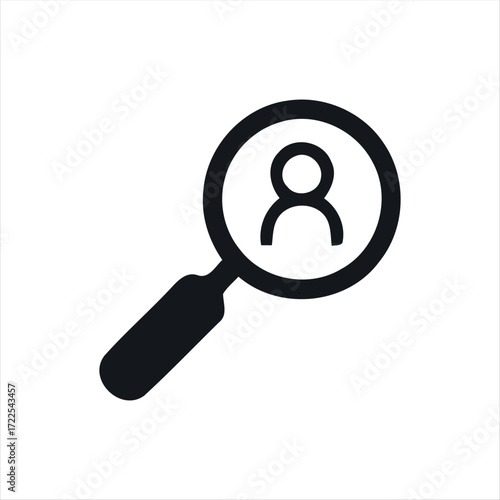 This single search icon features a minimalistic magnifying glass design in solid black. Its straightforward style makes it an ideal choice for representing the search function in digital products. The
