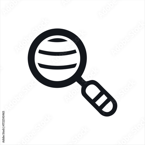 This single search icon features a minimalistic magnifying glass design in solid black. Its straightforward style makes it an ideal choice for representing the search function in digital products. The