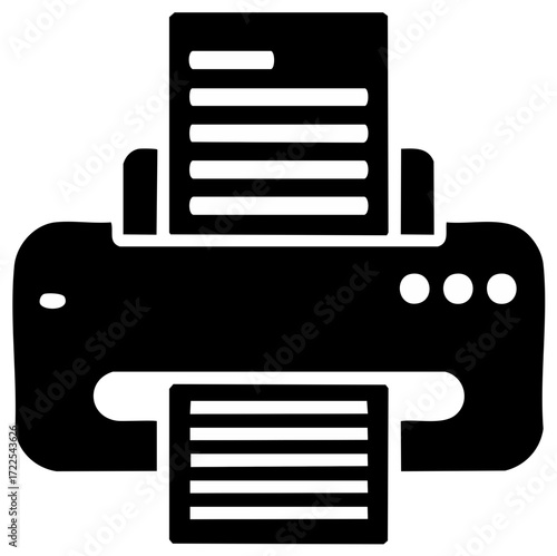 Printer icon vector glyph. Simple black symbol of office equipment printing a paper document.