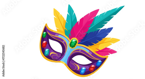 Vibrant Carnival Mask with Feathers and Jewels.