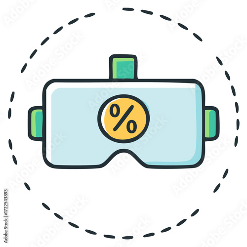 Virtual Reality Headset Displaying Percentage Sign for Discount or Sale in Digital Commerce