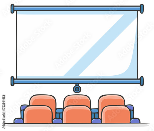 Cartoon Auditorium with Seating and Projector Screen for Presentations