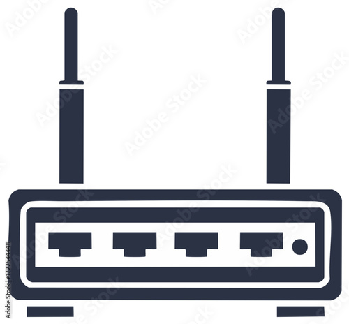 Wireless router icon with antennas and ethernet ports for internet network connection
