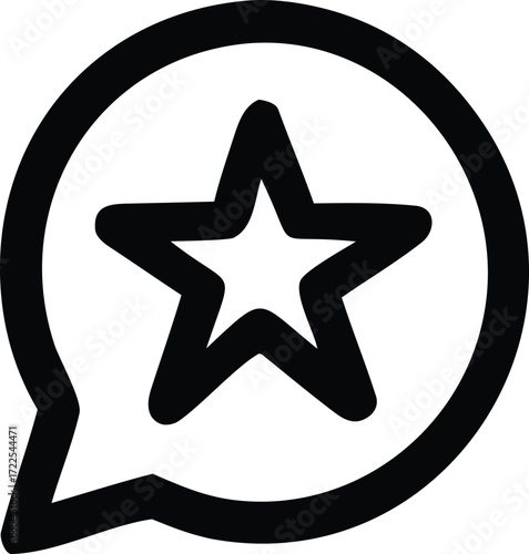 Simple outline icon of a star inside a speech bubble for communication and favorite design elements