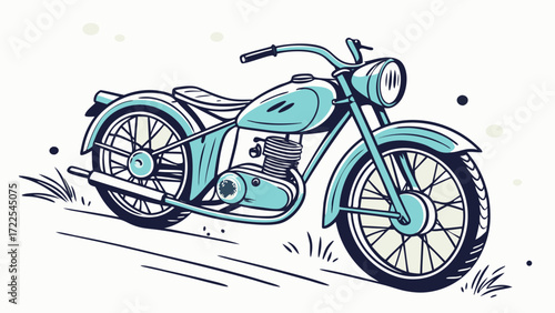 Retro teal motorcycle illustration with a whimsical feel