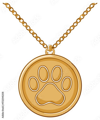 Golden Paw Print Pendant Necklace: Pet Lover Jewelry Charm Accessory, Luxury Decoration