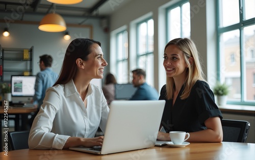 Wallpaper Mural Business man and woman colleagues sitting with laptops on desk in office. High quality Torontodigital.ca