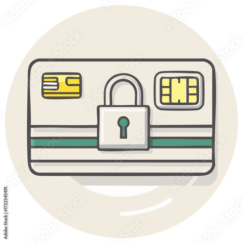 Secured credit card with padlock illustration. Concept of payment security and protection.