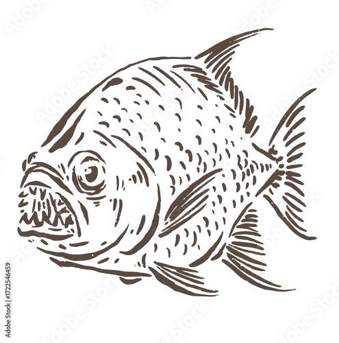 illustration of a very ferocious and scary piranha fish.eps