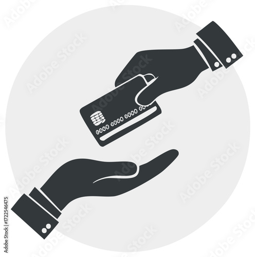 Hands exchanging payment card for secure payment transaction and cashless electronic purchase concept
