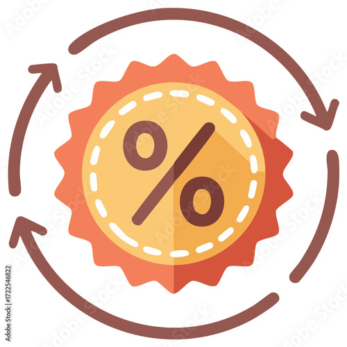 Circular arrow around a discount tag with percent symbol for sales and promotions