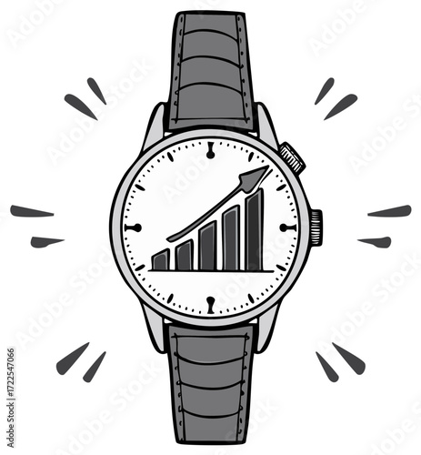 Time is Money Watch Face Shows Growth Chart Indicating Success and Positive Financial Gains
