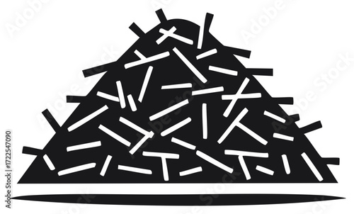 Abstract black triangular pile filled with scattered white lines vector illustration