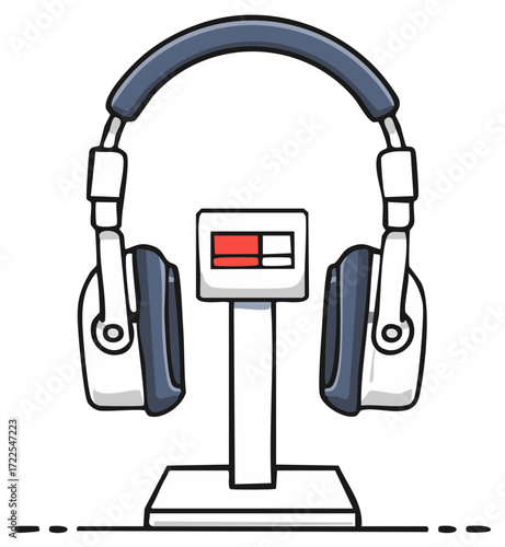 cartoon headphones with stand, blue and white clip art preview
