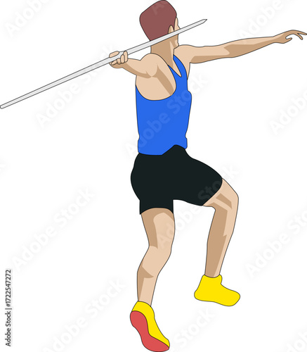 Male Javelin Thrower in Blue Outfit
