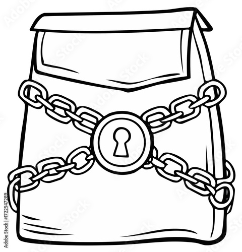 Bag secured with chains and a lock, vector illustration