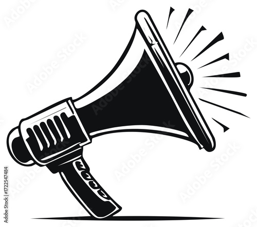Retro Black and White Megaphone Drawing Promoting Announcement and Voice with Loud Sound