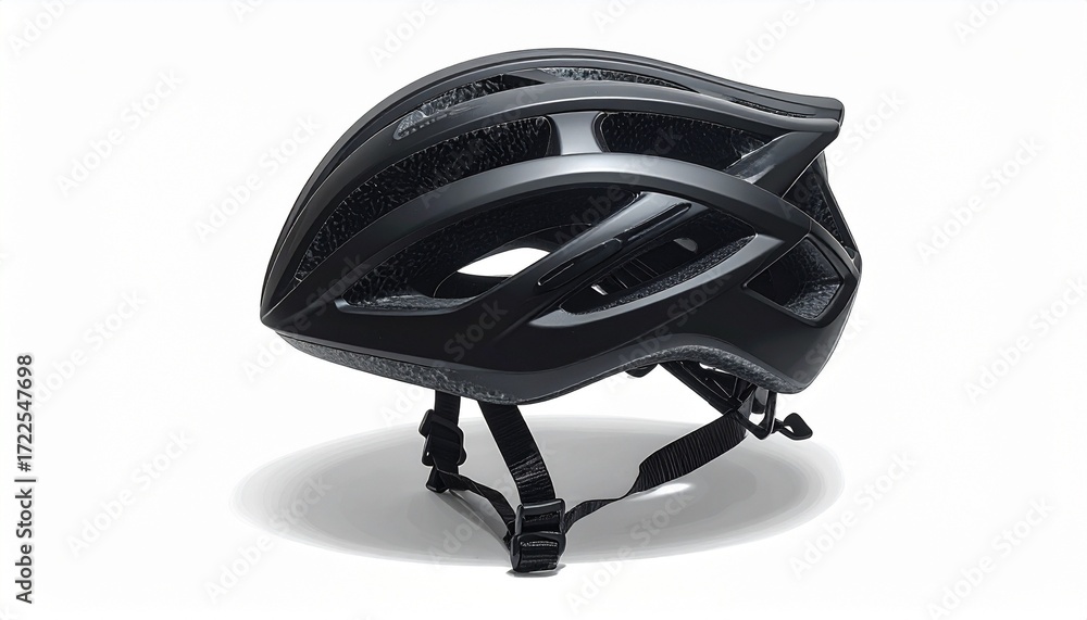 Fototapeta premium A bicycle helmet—black and gray, vented and visor-tipped—rests in aerodynamic stillness. A metaphor for kinetic protection and the choreography of focused motion.