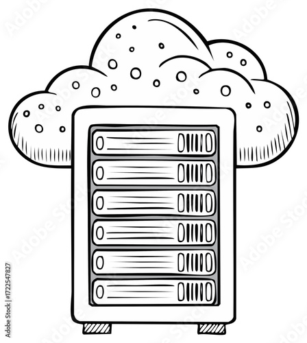 Cloud server rack with cloud graphic design illustration