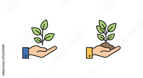 Hands gently cradling small plants with vibrant green leaves growth symbol
