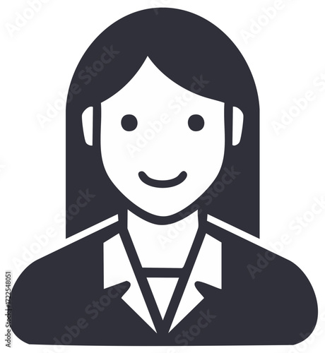 Flat Icon Symbol of a Professional Woman with Long Hair Wearing a Suit