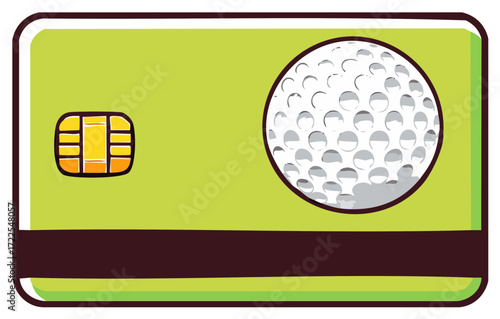 Golf ball design on green payment card featuring an EMV chip and magnetic stripe