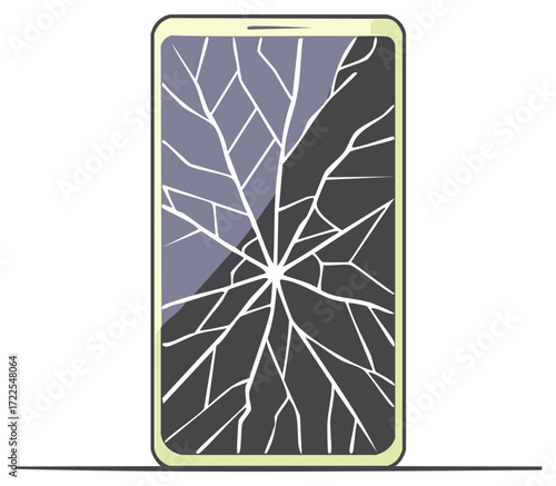 Illustration of a smartphone with a shattered cracked screen and broken glass display