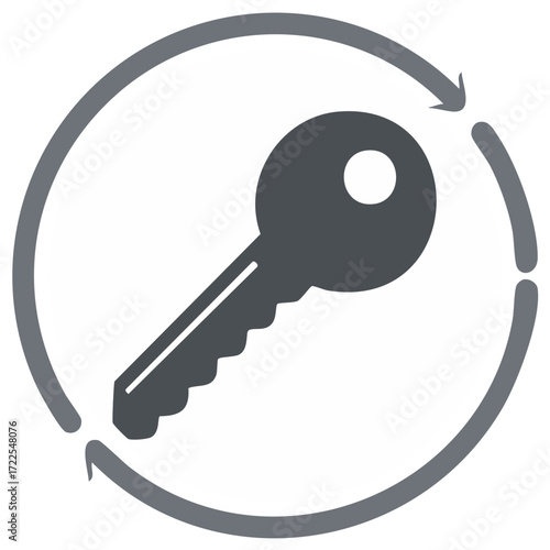 Key within circular arrow rotation symbol representing access and renewal