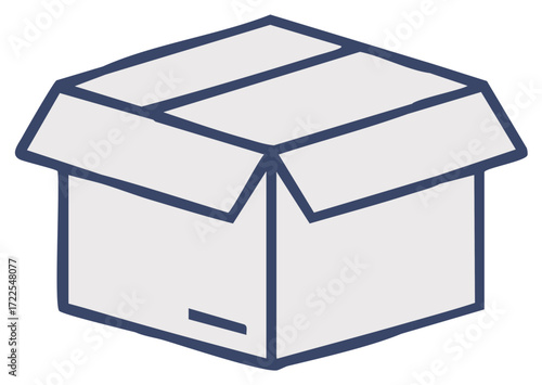 Stylized illustration of open cardboard box carton for delivery or storage