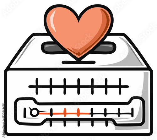 Vector illustration showing a heart inserted into a donation box with a progress bar