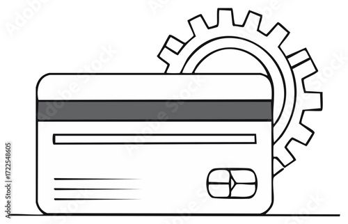 Credit card and gear wheel symbol, concept for finance, banking, or payment processing