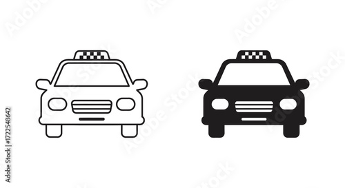 Two taxi cab icons one outline and one filled presented side by side
