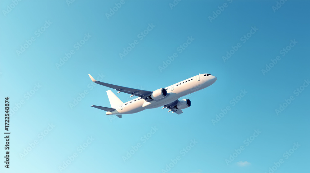 Obraz premium Two Engine White Airplane Low Angle Corner View in Bright Sky