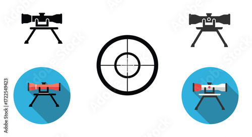 Diagram of sniper scopes crosshairs and targeting symbols in flat design