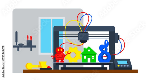 3D Printer Creating Colorful Objects.