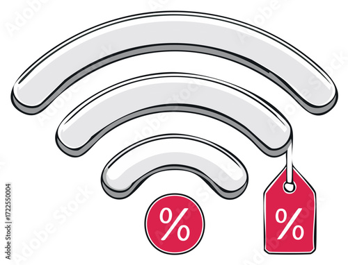 Hand Drawn Wi-Fi Icon with Red Percentage Sale Tags for Internet Offers