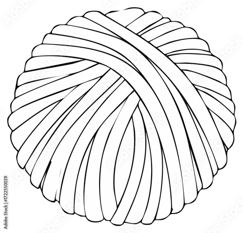 Black and white line art illustration of a ball of yarn for knitting and crochet