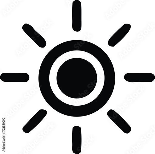 Simple hand drawn sun icon symbol warmth brightness daylight celestial body weather element graphic design asset
