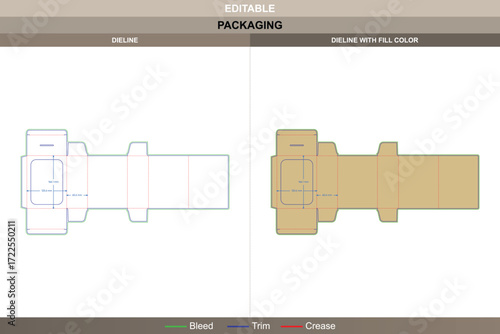 Aircraft type tuck end box packaging template in custom dimensions featuring detailed carton dieline and editable structural die line for folding carton design