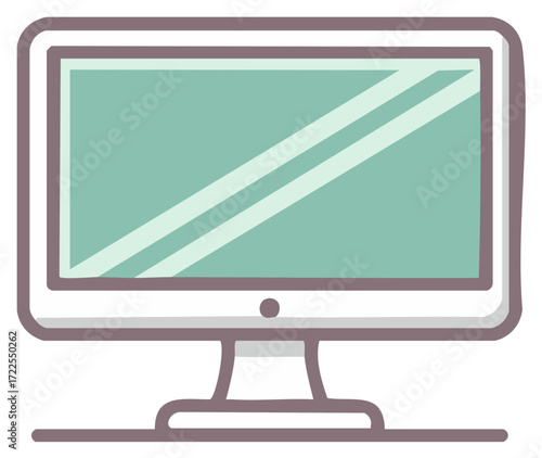 Computer Display Icon with Screen Reflection, Personal Desktop for Technology Concepts