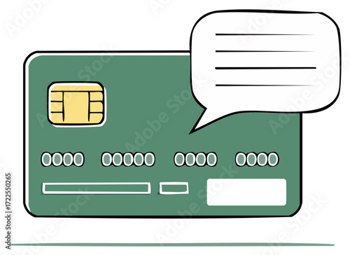 Payment card illustration with message bubble concept for digital financial information or notification